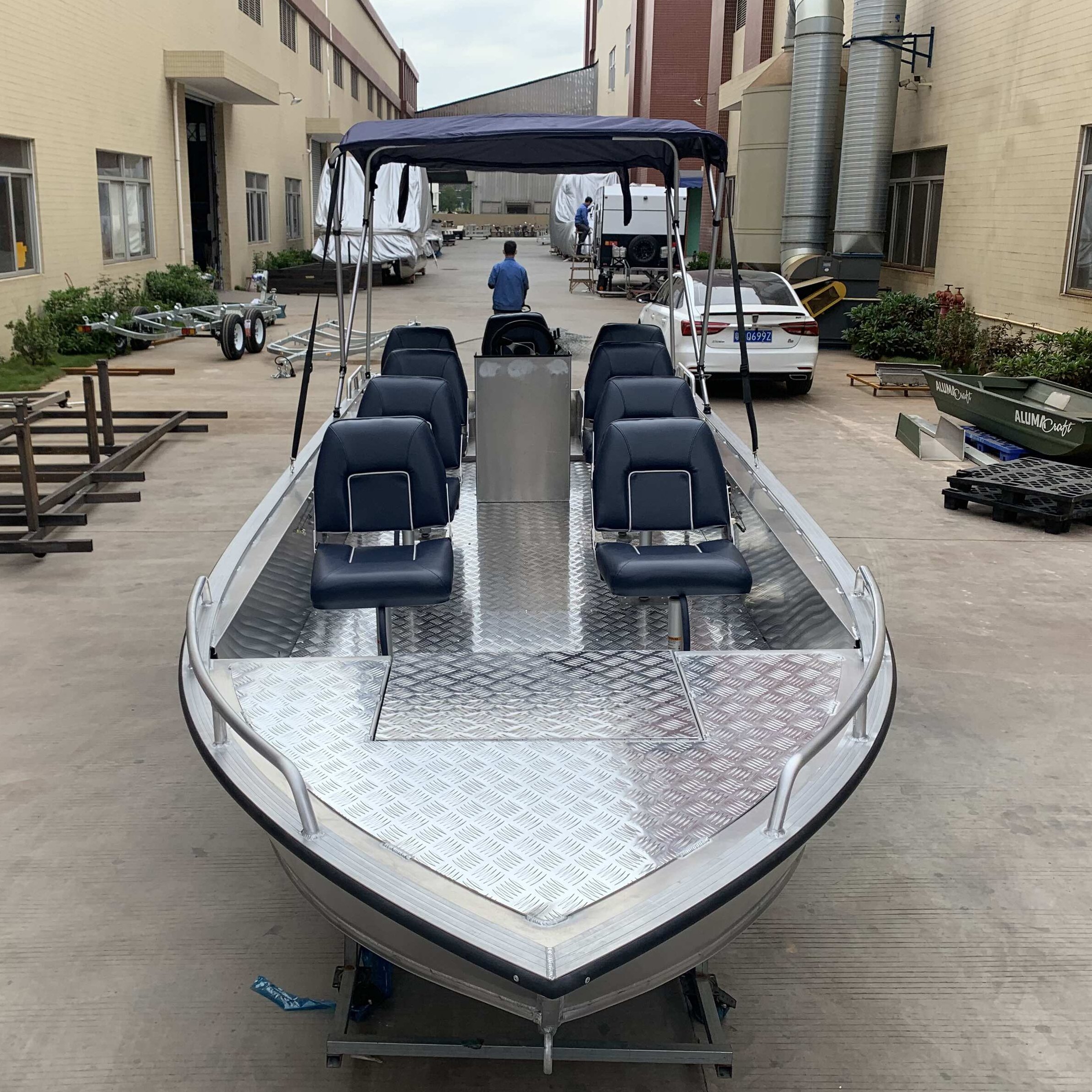 2025 Kinocean Hot 20ft All Welded Aluminum Passenger Boat with Bimini Top New Condition Outboard Engine for Fishing Tourism